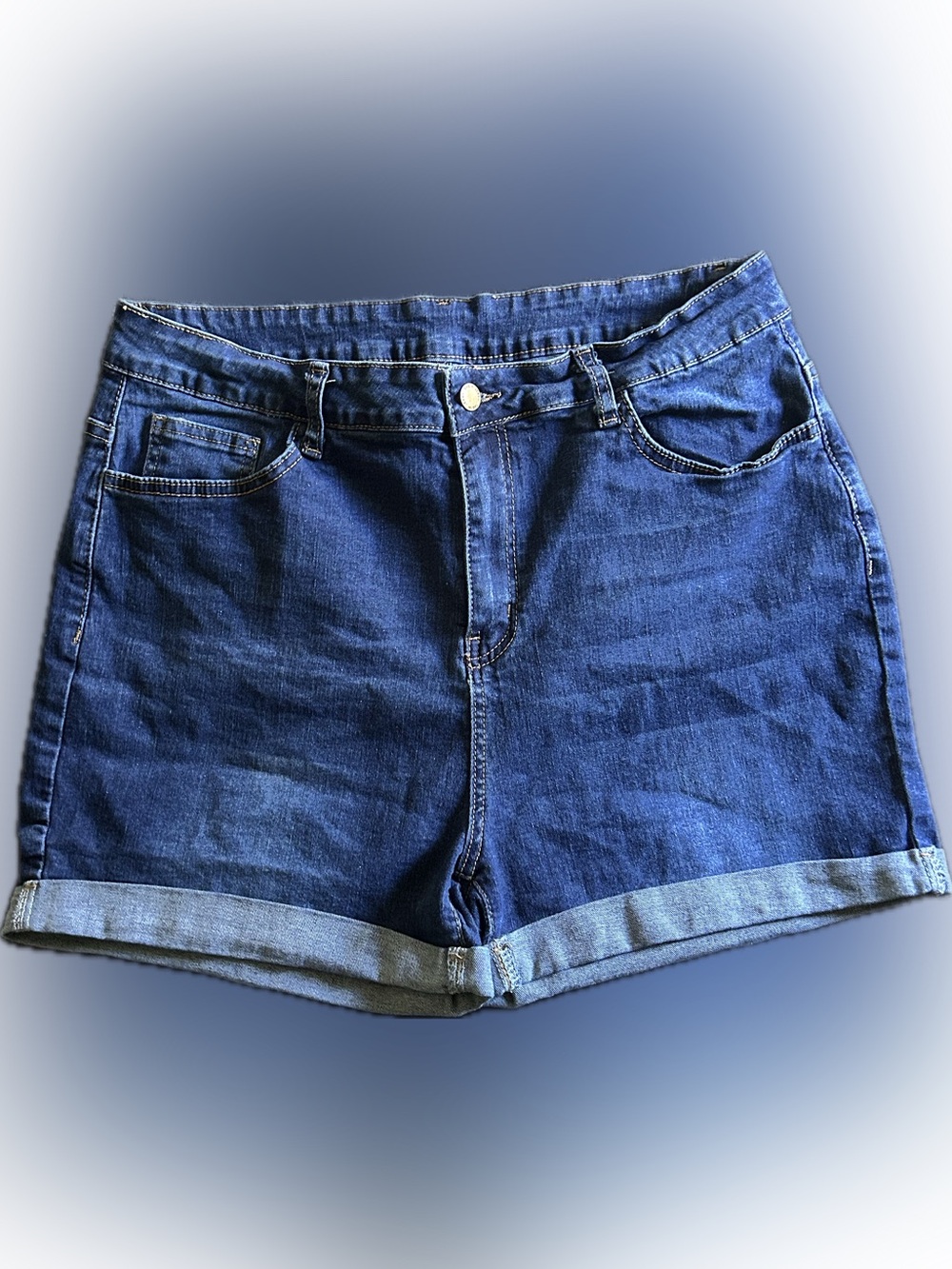 SHEIN Dark Blue Rolled Hem Denim Shorts